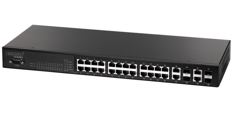 Der Edge-Core-Networks-Switch ES3528MV2 ist als Wechselstrom- und als Gleichstromvariante verfügbar. Der Edge-Core-Networks-Switch ES3528MV2 ist als Wechselstrom- und als Gleichstromvariante verfügbar.