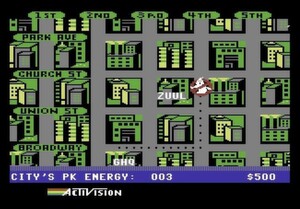 Der vereinfachte Stadtplan von New York auf dem C64. Das Ghostbusters-Symbol zeigt die Position des Autos der tapferen Geisterjäger an. Noch ist alles ruhig. Noch... Der vereinfachte Stadtplan von New York auf dem C64. Das Ghostbusters-Symbol zeigt die Position des Autos der tapferen Geisterjäger an. Noch ist alles ruhig. Noch...