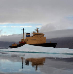Russian icebreaker Kapitan Khlebnikov in the Arctic. As the cuntry's domestic oil and gas reserves are depleting, Russian companies eye for the untouched North...
