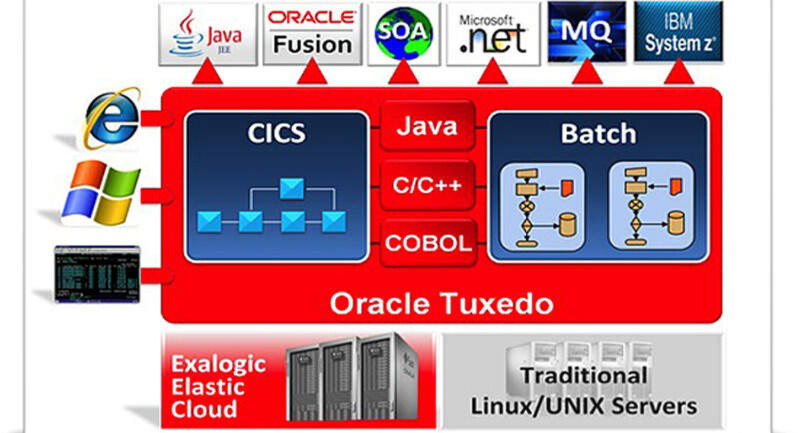 Die Version c12 vom Oracle-Webserver Tuxedo soll sowohl Cloud-Anwendungen ermöglichen als auch traditionelle Applikationen. Zum Beispiel lassen sich mit entsprechenden Adaptern IBM-CICS- und Batch-Applikationen unterstützen. Die Version c12 vom Oracle-Webserver Tuxedo soll sowohl Cloud-Anwendungen ermöglichen als auch traditionelle Applikationen. Zum Beispiel lassen sich mit entsprechenden Adaptern IBM-CICS- und Batch-Applikationen unterstützen.