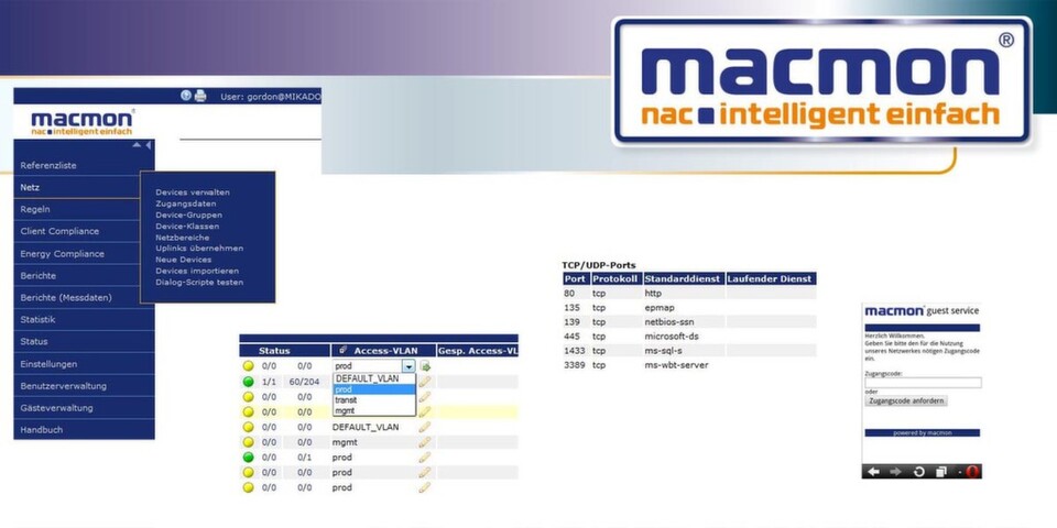 Neben erweiterten Sicherheitsfunktionen gehört zu Macmon 4.0 auch eine überarbeitete Benutzeroberfläche. Neben erweiterten Sicherheitsfunktionen gehört zu Macmon 4.0 auch eine überarbeitete Benutzeroberfläche.