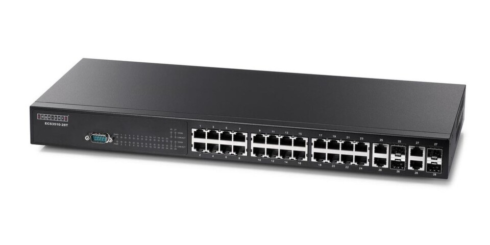 Der Layer-2-Switch ECS3510-28T von Edge-Core Networks bietet 28 Ports und IPv6-Unterstützung für Fast-Ethernet-Anwendungen. Der Layer-2-Switch ECS3510-28T von Edge-Core Networks bietet 28 Ports und IPv6-Unterstützung für Fast-Ethernet-Anwendungen.