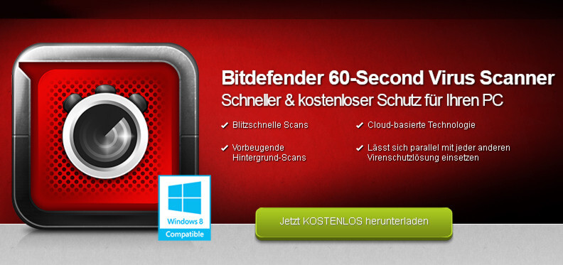 Der Bitdefender 60-Second Virus Scanner erlaubt eine schnelle System-Prüfung. Der Bitdefender 60-Second Virus Scanner erlaubt eine schnelle System-Prüfung.
