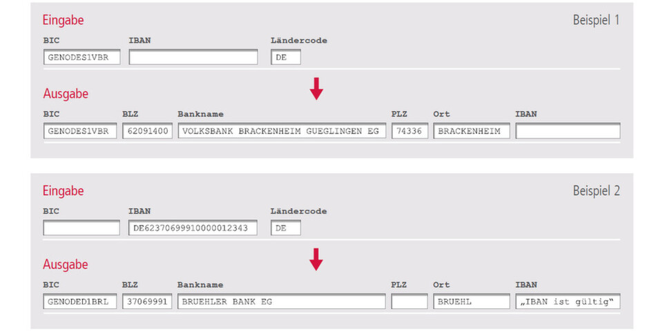 Bank.International von Uniserv prüft direkt bei der Eingabe, ob die IBAN syntaktisch korrekt ist, alle Vorgaben zum Aufbau einer IBAN erfüllt sind und eindeutig einer Bank zugeordnet werden kann. Bank.International von Uniserv prüft direkt bei der Eingabe, ob die IBAN syntaktisch korrekt ist, alle Vorgaben zum Aufbau einer IBAN erfüllt sind und eindeutig einer Bank zugeordnet werden kann.