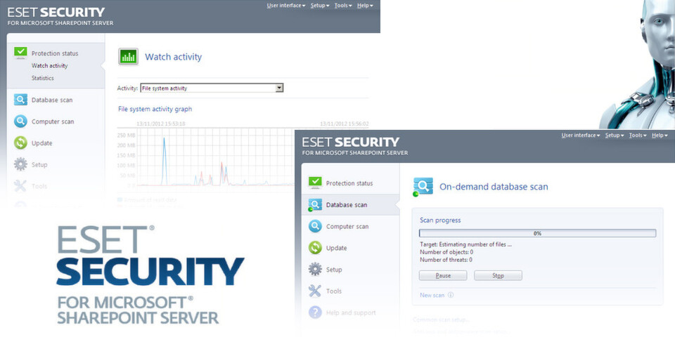 Eset Security für Microsoft SharePoint Server ist speziell auf Datenbank-Scans ausgerichtet. Eset Security für Microsoft SharePoint Server ist speziell auf Datenbank-Scans ausgerichtet.