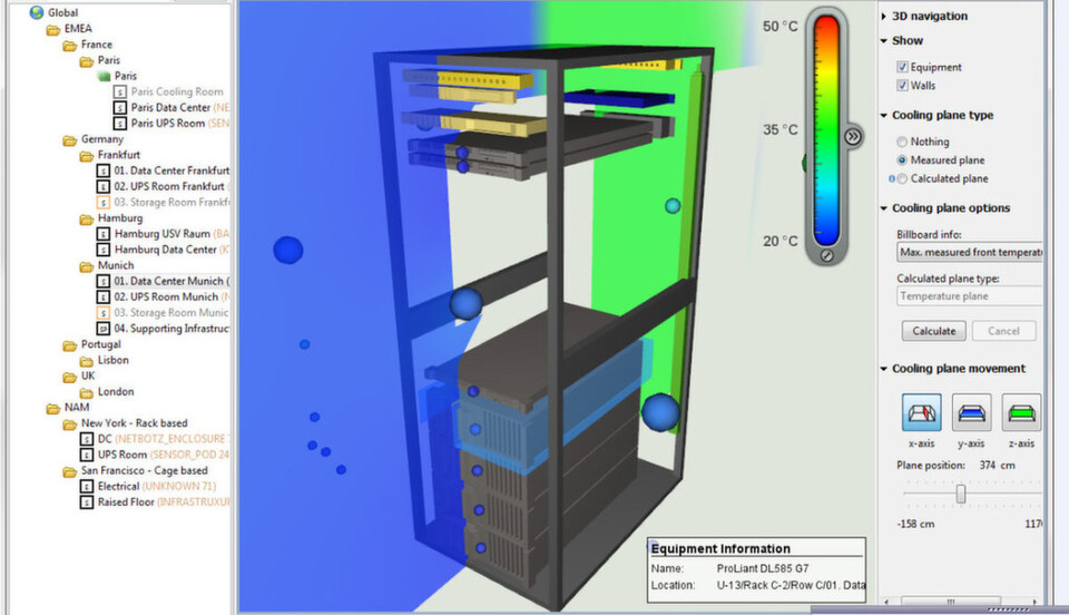Die Version 7.3 von Struxureware for Datacenter bietet erhblich bessere Visualsiierung des RZ-Geschehens. Die schwebenden Punkte entsprechen Sensoren: Sie geben etwa Aufschluss über Temperatur, Feuchtigkeit und Luftgeschwindigkeit. Die Version 7.3 von Struxureware for Datacenter bietet erhblich bessere Visualsiierung des RZ-Geschehens. Die schwebenden Punkte entsprechen Sensoren: Sie geben etwa Aufschluss über Temperatur, Feuchtigkeit und Luftgeschwindigkeit.