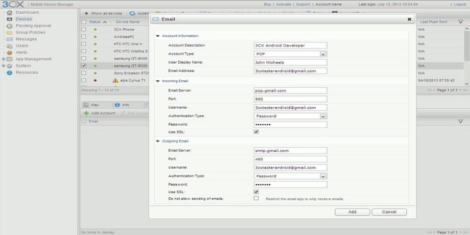 Über Aquamail for 3CX MDM lassen sich zentral Mitarbeiter-E-Mail-Accounts einrichten. Über Aquamail for 3CX MDM lassen sich zentral Mitarbeiter-E-Mail-Accounts einrichten.