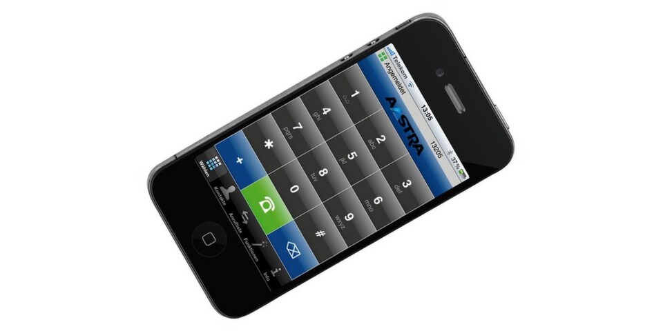 Der Aastra Mobile Client macht Smartphones (hier das iPhone) zu einer normalen Nebenstelle des Mittelstands-Kommunikationsservers Opencom 100. Der Aastra Mobile Client macht Smartphones (hier das iPhone) zu einer normalen Nebenstelle des Mittelstands-Kommunikationsservers Opencom 100.