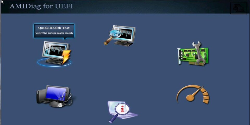 Graphical AMIDiag bietet für die Diagnose von PC-Systemen oder einzelnen Hardwarekomponenten eine grafische Oberfläche. Graphical AMIDiag bietet für die Diagnose von PC-Systemen oder einzelnen Hardwarekomponenten eine grafische Oberfläche.