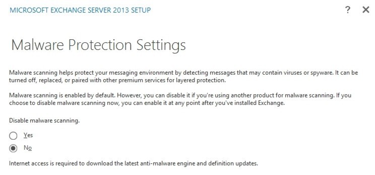 Der in Exchange Server 2013 integrierte Virenschutz ist standardmäßig aktiv. Der in Exchange Server 2013 integrierte Virenschutz ist standardmäßig aktiv.
