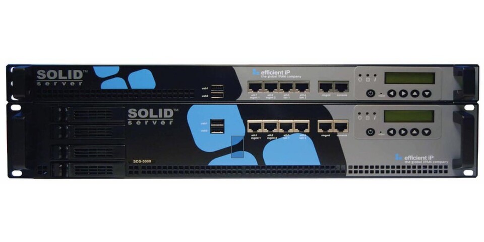 EfficientIP bietet den Solidserver für die Bereitstellung kritischer IPAM-DNS-DHCP-NTP-TFTP-Dienste als Hardware oder als virtuelle Appliance an. EfficientIP bietet den Solidserver für die Bereitstellung kritischer IPAM-DNS-DHCP-NTP-TFTP-Dienste als Hardware oder als virtuelle Appliance an.