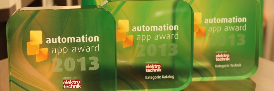 automation app award 2013: Die 3 besten Automatisierungs-Apps wurden von elektrotechnik auf der SPS IPC Drives ausgezeichnet. automation app award 2013: Die 3 besten Automatisierungs-Apps wurden von elektrotechnik auf der SPS IPC Drives ausgezeichnet.