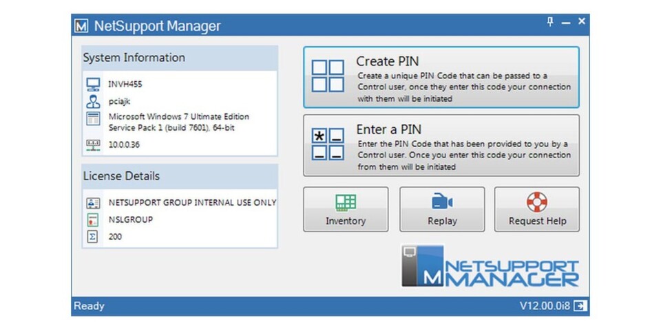 Netsupport Manager V12 versetzt Techniker in die Lage, per PIN Connect, also durch die Eingabe eines gemeinsamen Codes, einen Anwender sofort zu finden. Netsupport Manager V12 versetzt Techniker in die Lage, per PIN Connect, also durch die Eingabe eines gemeinsamen Codes, einen Anwender sofort zu finden.