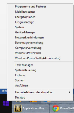 Über das Kontextmenü des Startknopfes starten Administratoren die Powershell in Windows 8.1. Über das Kontextmenü des Startknopfes starten Administratoren die Powershell in Windows 8.1.