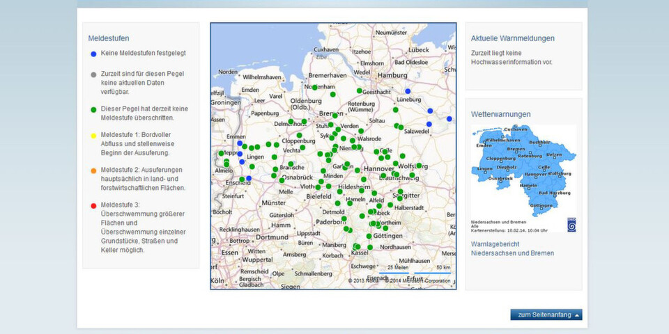 Das Hochwasserwarnsystem des Landes Niedersachsen stellt relevante Informationen öffentlich im Web bereit, um die Bevölkerung rechtzeitig vor Gefahren zu warnen. Das Hochwasserwarnsystem des Landes Niedersachsen stellt relevante Informationen öffentlich im Web bereit, um die Bevölkerung rechtzeitig vor Gefahren zu warnen.