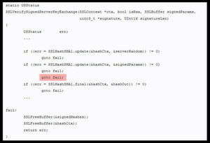 Dieser unscheinbare Doppler ist die Ursache des Sicherheitsloches. Der Code, Teil des Betriebssystems OSX 10.9 (Mavericks), wurde von Apple selbst im Oktober 2013 veröffentlicht. Dieser unscheinbare Doppler ist die Ursache des Sicherheitsloches. Der Code, Teil des Betriebssystems OSX 10.9 (Mavericks), wurde von Apple selbst im Oktober 2013 veröffentlicht.