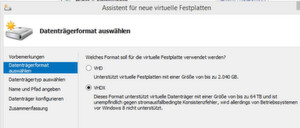 Abbildung 1: Beim Erstellen von neuen virtuellen Festplatten steht in Windows 8/8.1 und Windows Server 2012/2012 R2 das VHDX-Format zur Verfügung. Abbildung 1: Beim Erstellen von neuen virtuellen Festplatten steht in Windows 8/8.1 und Windows Server 2012/2012 R2 das VHDX-Format zur Verfügung.