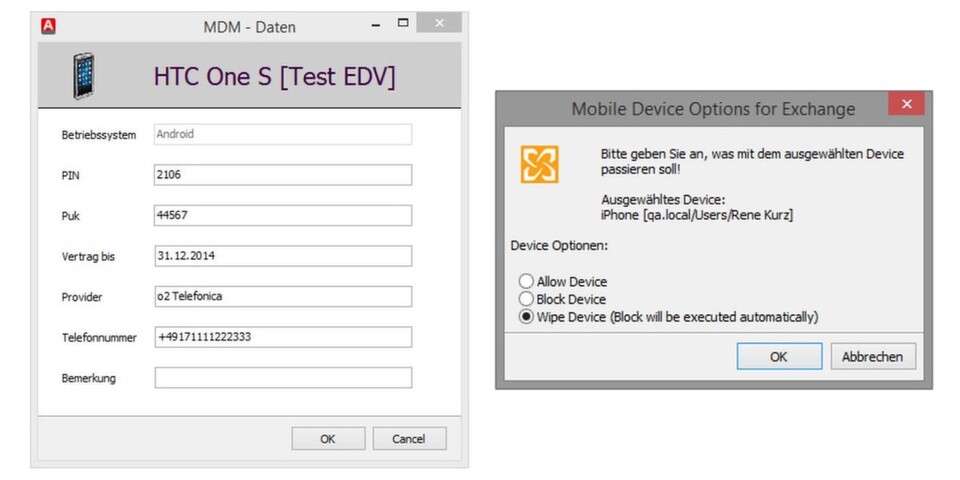 Mit ACMP Mobile Devices for Exchange lassen sich Zusatzinformationen zum Gerät speichern und Funktionen wie Allow, Block oder Wipe über den Exchange-Server starten. Mit ACMP Mobile Devices for Exchange lassen sich Zusatzinformationen zum Gerät speichern und Funktionen wie Allow, Block oder Wipe über den Exchange-Server starten.