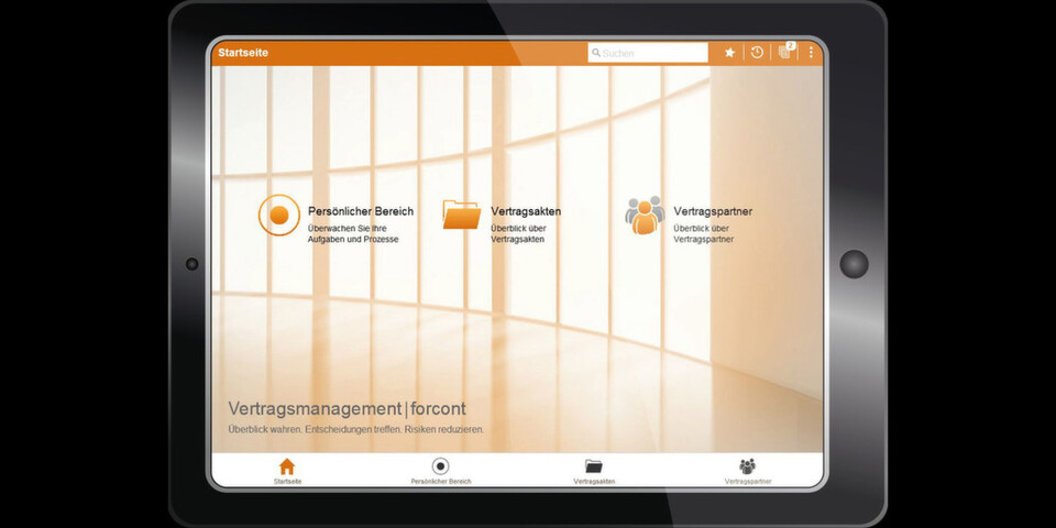 Mit der mobilen Version der Vertragsmanagement-Lösung von Forcont haben Mitarbeiter auch unterwegs immer alle Verpflichtungen, Fristen, Risiken und Abhängigkeiten bei Vertragsakten und -partnern im Griff. Mit der mobilen Version der Vertragsmanagement-Lösung von Forcont haben Mitarbeiter auch unterwegs immer alle Verpflichtungen, Fristen, Risiken und Abhängigkeiten bei Vertragsakten und -partnern im Griff.