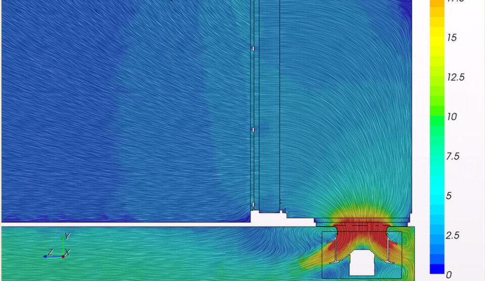 Die CFD-Analyse zeigt eine gleichmäßige Luftströmung ohne Rezirkulationen bim Einsatz von Coolw@ll von Weiss Klimatechnik Die CFD-Analyse zeigt eine gleichmäßige Luftströmung ohne Rezirkulationen bim Einsatz von Coolw@ll von Weiss Klimatechnik