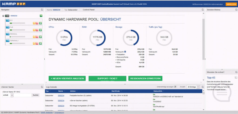 Im DHP-Basispaket stehen 12 CPU-Kerne, 24 GB RAM, 500 GB Storage und 35 GB Traffic pro Tag auf einem 100 Mbit/s Interface zur Verfügung. Im DHP-Basispaket stehen 12 CPU-Kerne, 24 GB RAM, 500 GB Storage und 35 GB Traffic pro Tag auf einem 100 Mbit/s Interface zur Verfügung.