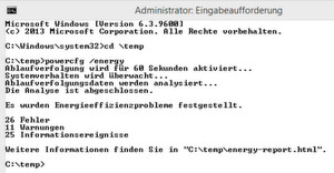 Abbildung 2: Administratoren können einen Bericht über den Energieverbrauch eines Rechners in der Befehlszeile erstellen. Abbildung 2: Administratoren können einen Bericht über den Energieverbrauch eines Rechners in der Befehlszeile erstellen.