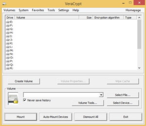 Direkt nach der Installation startet das Verwaltungsprogramm von VeraCrypt, mit dem sich verschlüsselte Partitionen erstellen lassen. Direkt nach der Installation startet das Verwaltungsprogramm von VeraCrypt, mit dem sich verschlüsselte Partitionen erstellen lassen.