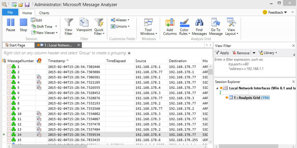 Der Microsoft Message Analyzer ist der Nachfolger des betagten Network Monitors (Netmon). Der Microsoft Message Analyzer ist der Nachfolger des betagten Network Monitors (Netmon).