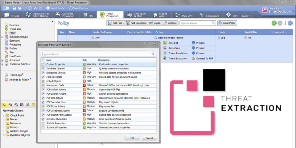 Office- und PDF-Dokumente sind das größte Malware-Risiko für Unternehmen. Alle riskanten Bestandteile aus diesen Dateitypen vorsorglich zu entfernen ist der neue Sicherheitsansatz von Check Point Threat Extraction. Office- und PDF-Dokumente sind das größte Malware-Risiko für Unternehmen. Alle riskanten Bestandteile aus diesen Dateitypen vorsorglich zu entfernen ist der neue Sicherheitsansatz von Check Point Threat Extraction.