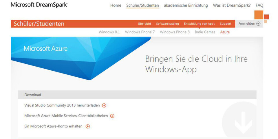 DreamSpark ist ein Programm von Microsoft, das Schülern und Studenten die professionellen Entwickler- und Designertools kostenlos zur Verfügung stellt. DreamSpark ist ein Programm von Microsoft, das Schülern und Studenten die professionellen Entwickler- und Designertools kostenlos zur Verfügung stellt.
