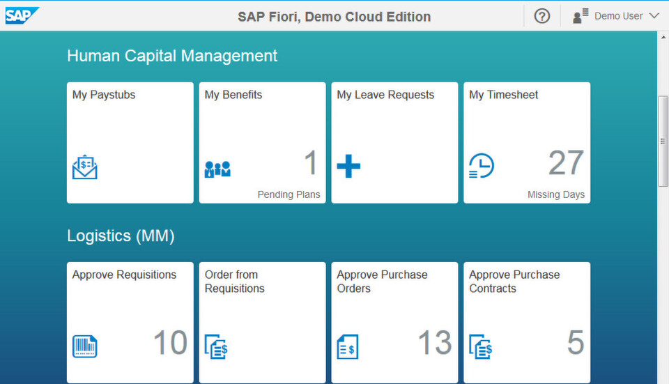 Einige Fiori Apps lassen sich in der SAP Fiori Demo Cloud ausprobieren. Einige Fiori Apps lassen sich in der SAP Fiori Demo Cloud ausprobieren.