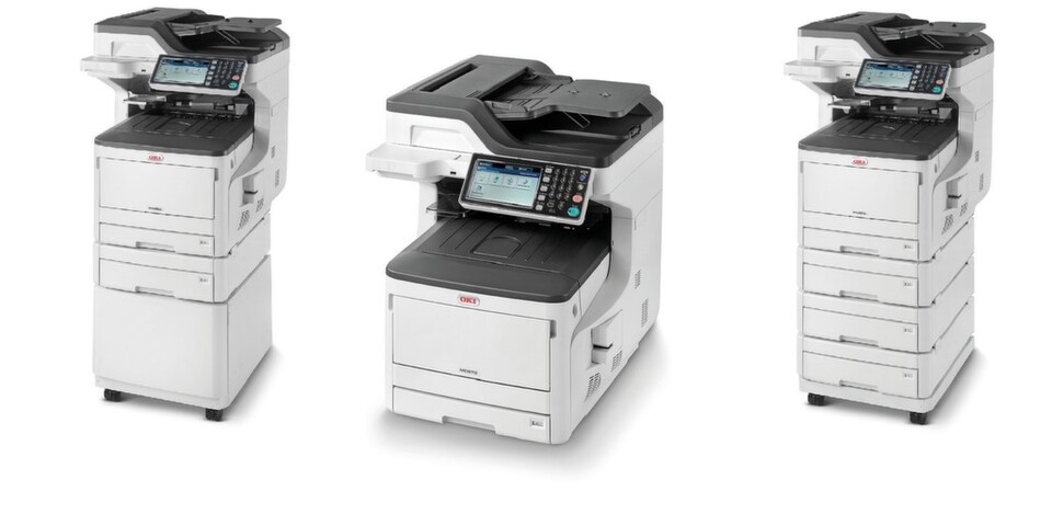 Die neuen A3-Multifunktionsgeräte Oki MC853 und MC853 sind praktisch baugleich. Sie sinf jeweils in drei verschiedenen Versionen mit unterschiedlichem Papiervorrat erhältlich. Die neuen A3-Multifunktionsgeräte Oki MC853 und MC853 sind praktisch baugleich. Sie sinf jeweils in drei verschiedenen Versionen mit unterschiedlichem Papiervorrat erhältlich.