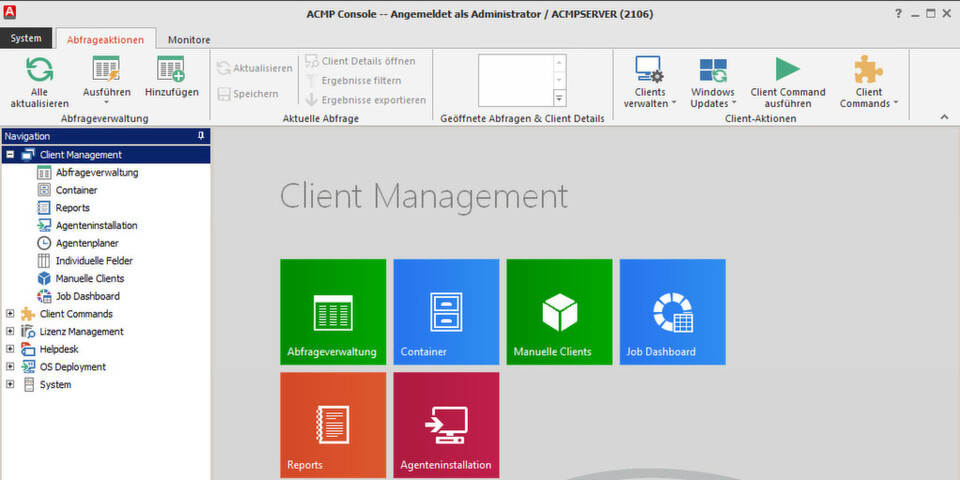 ACMP 5 ist optisch und funktionell auf dem Stand der Zeit und gilt als „einfach zu installierende und schnell einsetzbare Client-Management Software“. ACMP 5 ist optisch und funktionell auf dem Stand der Zeit und gilt als „einfach zu installierende und schnell einsetzbare Client-Management Software“.