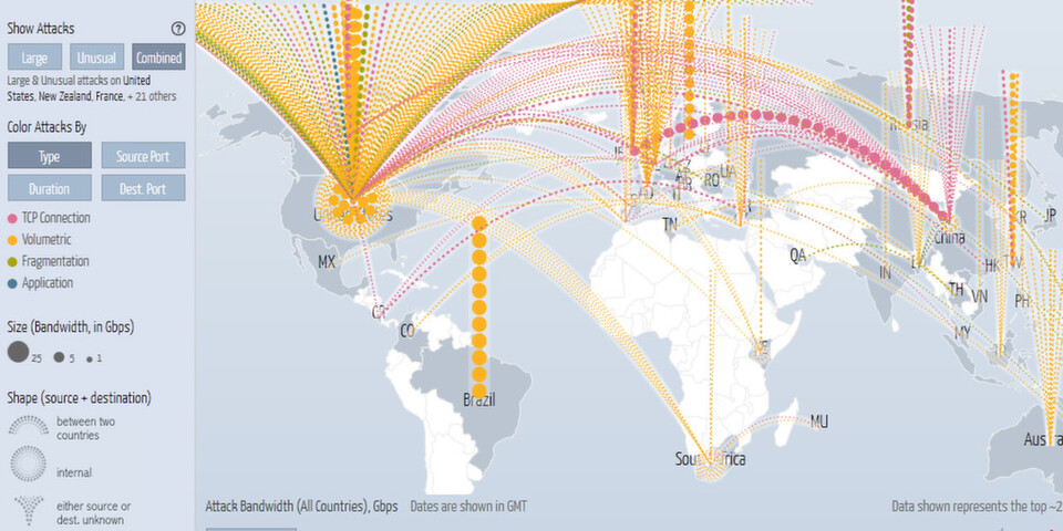 Die Datenanalysen des DDoS-Sicherheitsanbieters Arbor Networks zeigen eine Zunahme extrem hochvolumiger Angriffe. Allein in den ersten drei Monaten 2015 wurden weltweit insgesamt über 25 Angriffe mit einem Volumen von jeweils über 100 Gbps verzeichnet. Die Datenanalysen des DDoS-Sicherheitsanbieters Arbor Networks zeigen eine Zunahme extrem hochvolumiger Angriffe. Allein in den ersten drei Monaten 2015 wurden weltweit insgesamt über 25 Angriffe mit einem Volumen von jeweils über 100 Gbps verzeichnet.