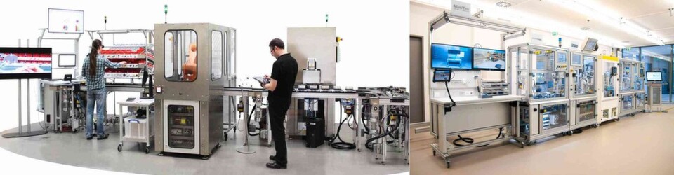 Links: Die Modellfabrik soll auf dem Campus der Hochschule OWL in Lemgo auf einer Fläche von insgesamt 2.000 qm entstehen. Rechts: DFKI-Smart Factory KL lässt mit einer herstellerübergreifenden Produktionsanlage die Vision Industrie 4.0 zur Realität werden. Links: Die Modellfabrik soll auf dem Campus der Hochschule OWL in Lemgo auf einer Fläche von insgesamt 2.000 qm entstehen. Rechts: DFKI-Smart Factory KL lässt mit einer herstellerübergreifenden Produktionsanlage die Vision Industrie 4.0 zur Realität werden.