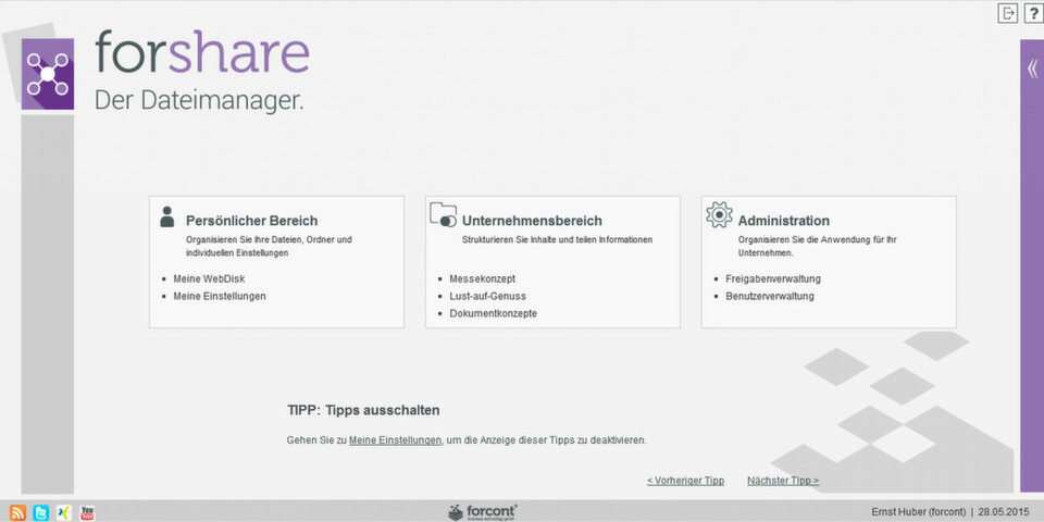 Der Cloud-Speicher „forshare“ von Forcont Business Technology ist in drei Ablageebenen unterteilt und bietet Teams sicheren Zugriff von verschiedensten Endgeräten. Der Cloud-Speicher „forshare“ von Forcont Business Technology ist in drei Ablageebenen unterteilt und bietet Teams sicheren Zugriff von verschiedensten Endgeräten.