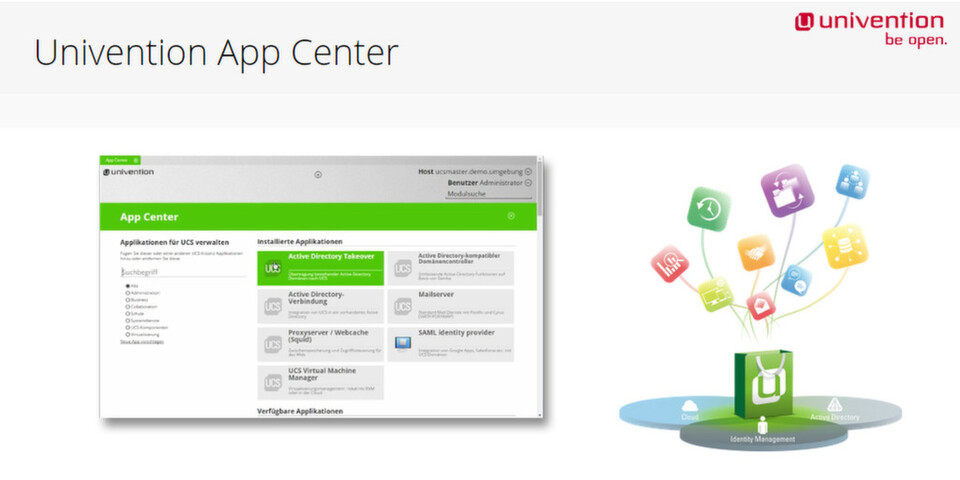 Nutzer des Univention Corporate Server installieren per Mausklick im App Center Softwarelösungen Dritter. Nutzer des Univention Corporate Server installieren per Mausklick im App Center Softwarelösungen Dritter.