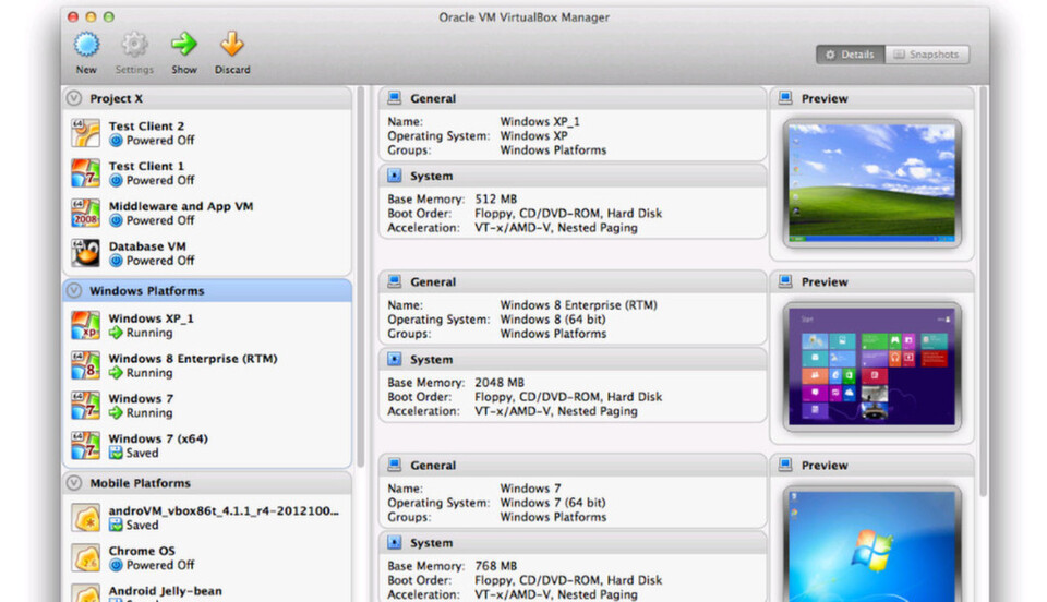 Screenshot vom Oracle VM Virtual Box Manager Screenshot vom Oracle VM Virtual Box Manager