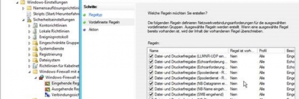 Auf den Clientrechnern überprüfen Sie die Umsetzung der Gruppenrichtlinien für die Firewall-Einstellungen Auf den Clientrechnern überprüfen Sie die Umsetzung der Gruppenrichtlinien für die Firewall-Einstellungen