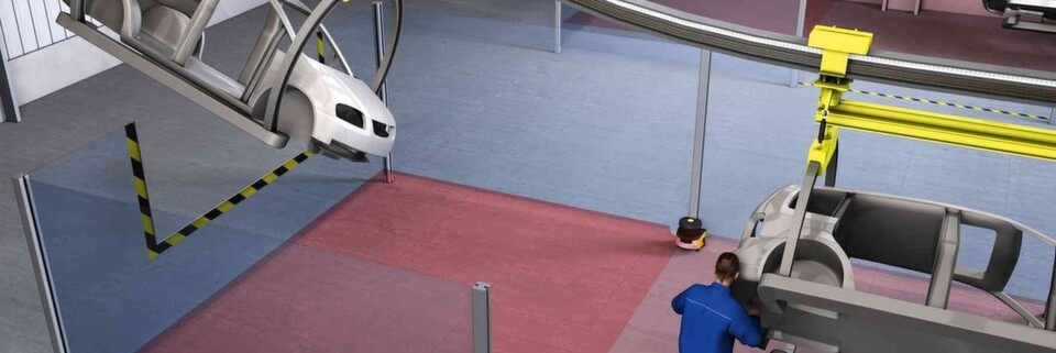Große Arbeits-, Montage-, Inspektions- und Zuführbereiche lassen sich mit dem Sicherheits-Laserscanner RSL400 von Leuze Electronic absichern. Große Arbeits-, Montage-, Inspektions- und Zuführbereiche lassen sich mit dem Sicherheits-Laserscanner RSL400 von Leuze Electronic absichern.