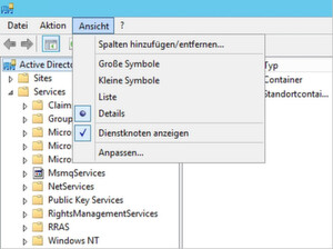 Abb. 2: Anzeigen des Dienstknoten im Snap-In Active Directory-Standorte und -Dienste. Abb. 2: Anzeigen des Dienstknoten im Snap-In Active Directory-Standorte und -Dienste.