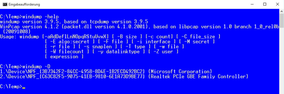 Windump, die unter Windows lauffähige Alternative zum Linux-Tool Tcpdump, erfordert die Installation von WinPcap. Windump, die unter Windows lauffähige Alternative zum Linux-Tool Tcpdump, erfordert die Installation von WinPcap.