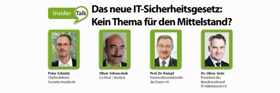 Zum IT-Sicherheitsgesetz und dessen Bedeutung für den Mittelstand diskutierten live der frühere Bitkom-Präsident Prof. Dieter Kempf, Dr. Oliver Grün, Präsident des BITMi, mit der Redaktion. Zum IT-Sicherheitsgesetz und dessen Bedeutung für den Mittelstand diskutierten live der frühere Bitkom-Präsident Prof. Dieter Kempf, Dr. Oliver Grün, Präsident des BITMi, mit der Redaktion.