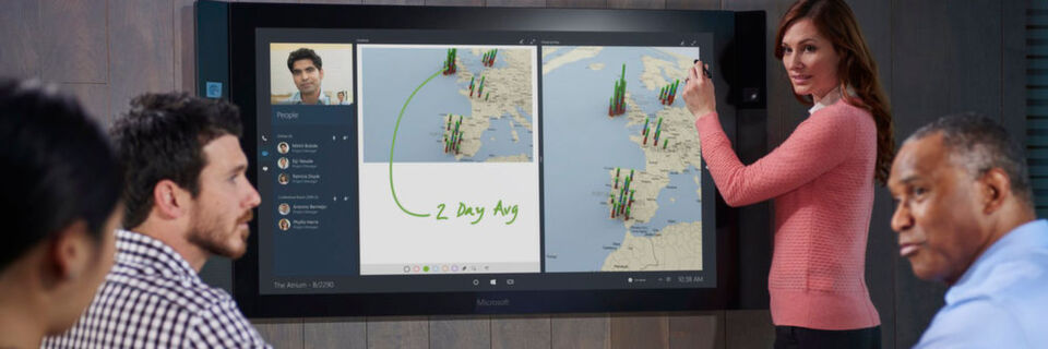 Auf dem Surface Hub sorgt die vertraute Microsoft-Umgebung für stabile Workflows. Auf dem Surface Hub sorgt die vertraute Microsoft-Umgebung für stabile Workflows.