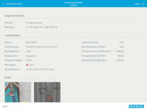 Mit der Leckagen-App von Mader können Drucklufleckagen dokumentiert, priorisiert und ausgewertet werden. Mit der Leckagen-App von Mader können Drucklufleckagen dokumentiert, priorisiert und ausgewertet werden.