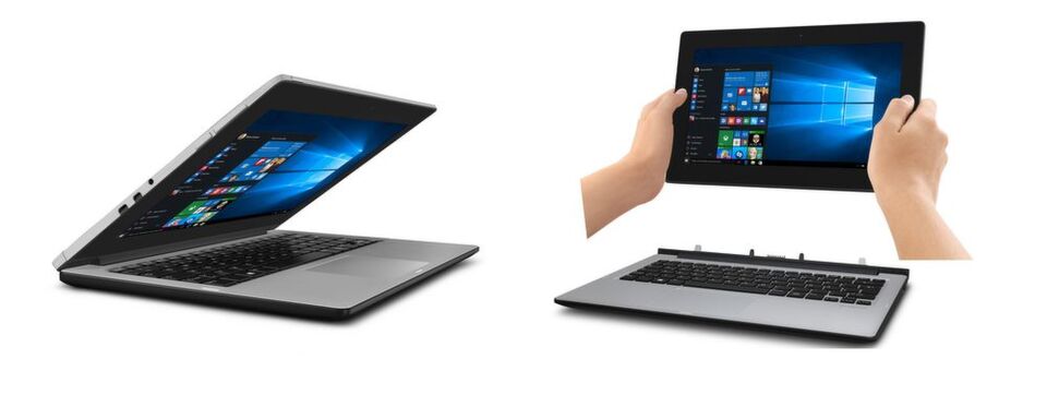 Das 2-in-1-Notebook Medion Akoya E2212T kann als Notebook und Tablet benutzt werden. Das 2-in-1-Notebook Medion Akoya E2212T kann als Notebook und Tablet benutzt werden.