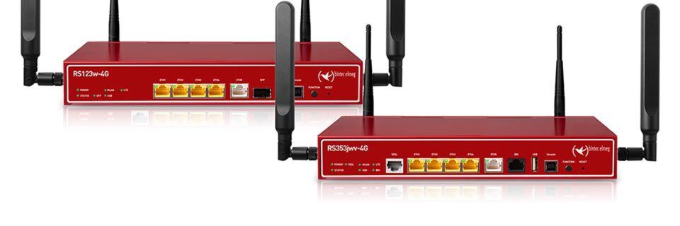 Die Router Bintec RS123w-4G und Bintec RS353jwv-4G verfügen jeweils über ein integriertes LTE-(4G)-Modem. Die Router Bintec RS123w-4G und Bintec RS353jwv-4G verfügen jeweils über ein integriertes LTE-(4G)-Modem.