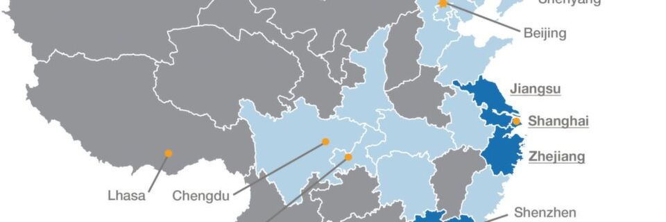 Fig. 1: China's tool and mould production regions. The large share of the economic power concentrates on the east coast. Fig. 1: China's tool and mould production regions. The large share of the economic power concentrates on the east coast.
