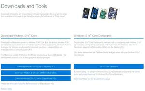 Download-Seite: Die ISO-Files für die auf verschiedene SBCs ausgelegten Windows 10 IoT Core Varianten stehen auf ms-iot.github.io/content/en-US/Downloads.htm zum Download bereit. Für eine möglichst einfache Installation empfiehlt sich der Download des dort ebenfalls verfügbaren Windows 10 IoT Core Dashboards. Download-Seite: Die ISO-Files für die auf verschiedene SBCs ausgelegten Windows 10 IoT Core Varianten stehen auf ms-iot.github.io/content/en-US/Downloads.htm zum Download bereit. Für eine möglichst einfache Installation empfiehlt sich der Download des dort ebenfalls verfügbaren Windows 10 IoT Core Dashboards.