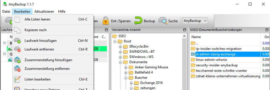 AnyBackup sichert neue und veränderte Dateien, bei Bedarf lassen sich aber auch einzelne Dateien speichern. AnyBackup sichert neue und veränderte Dateien, bei Bedarf lassen sich aber auch einzelne Dateien speichern.